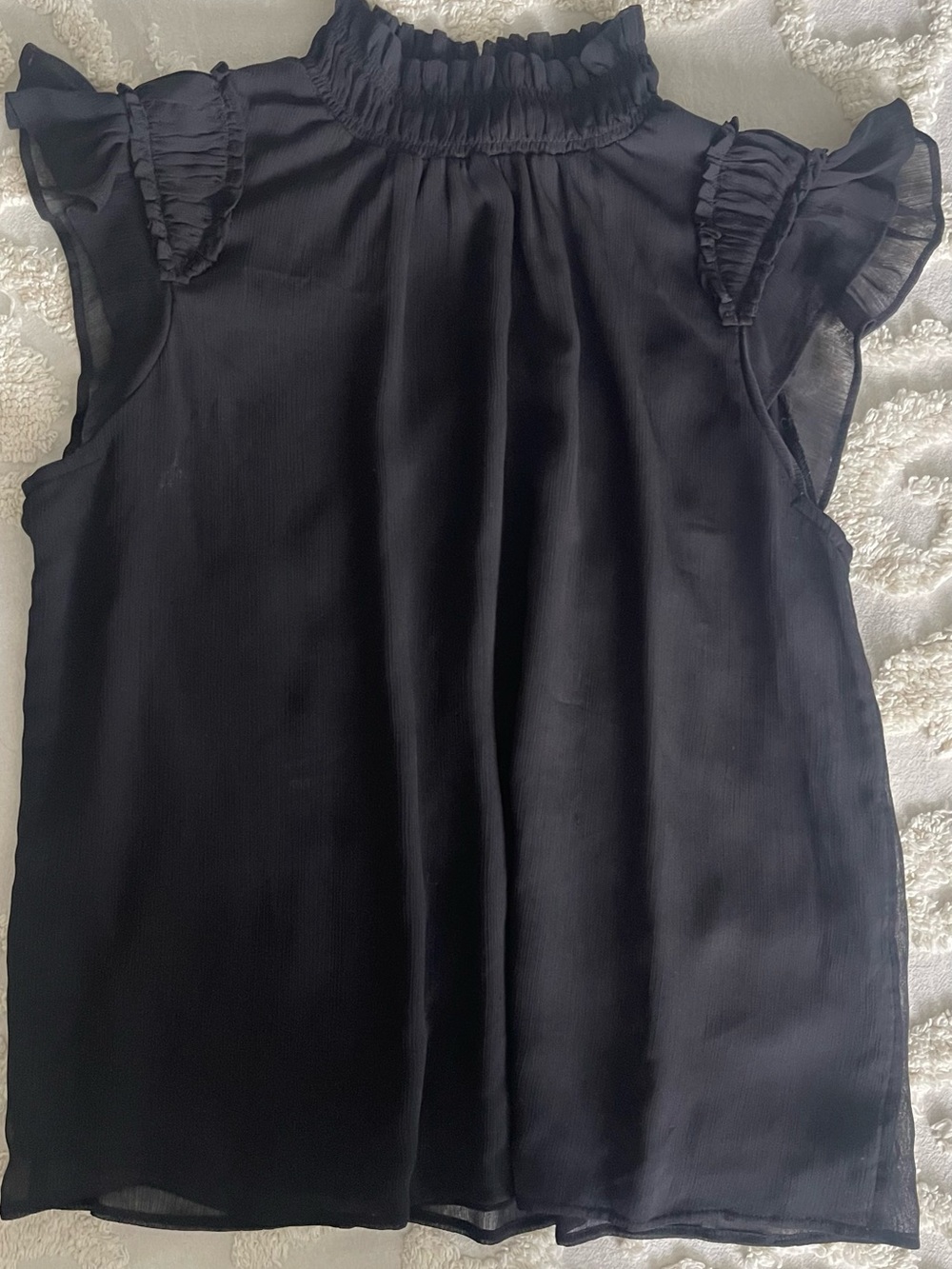 Calvin Klein Black Sleeveless Ruffle-Neck Blouse